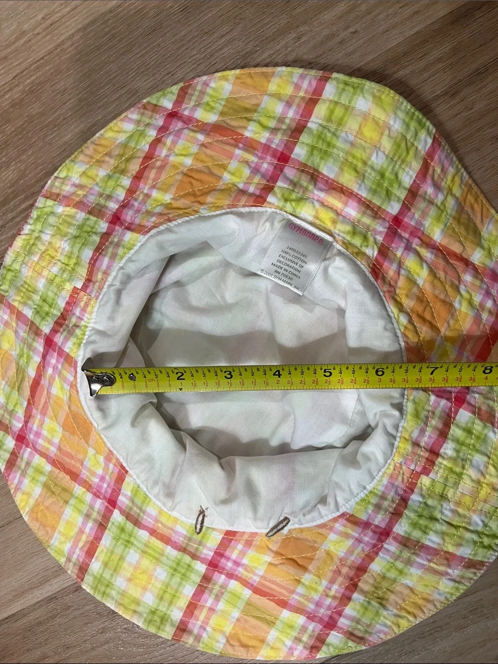 Gymboree Vintage Girls Social Butterfly Pink Plaid Sun Wide Brim Bucket Hat, 5-7
